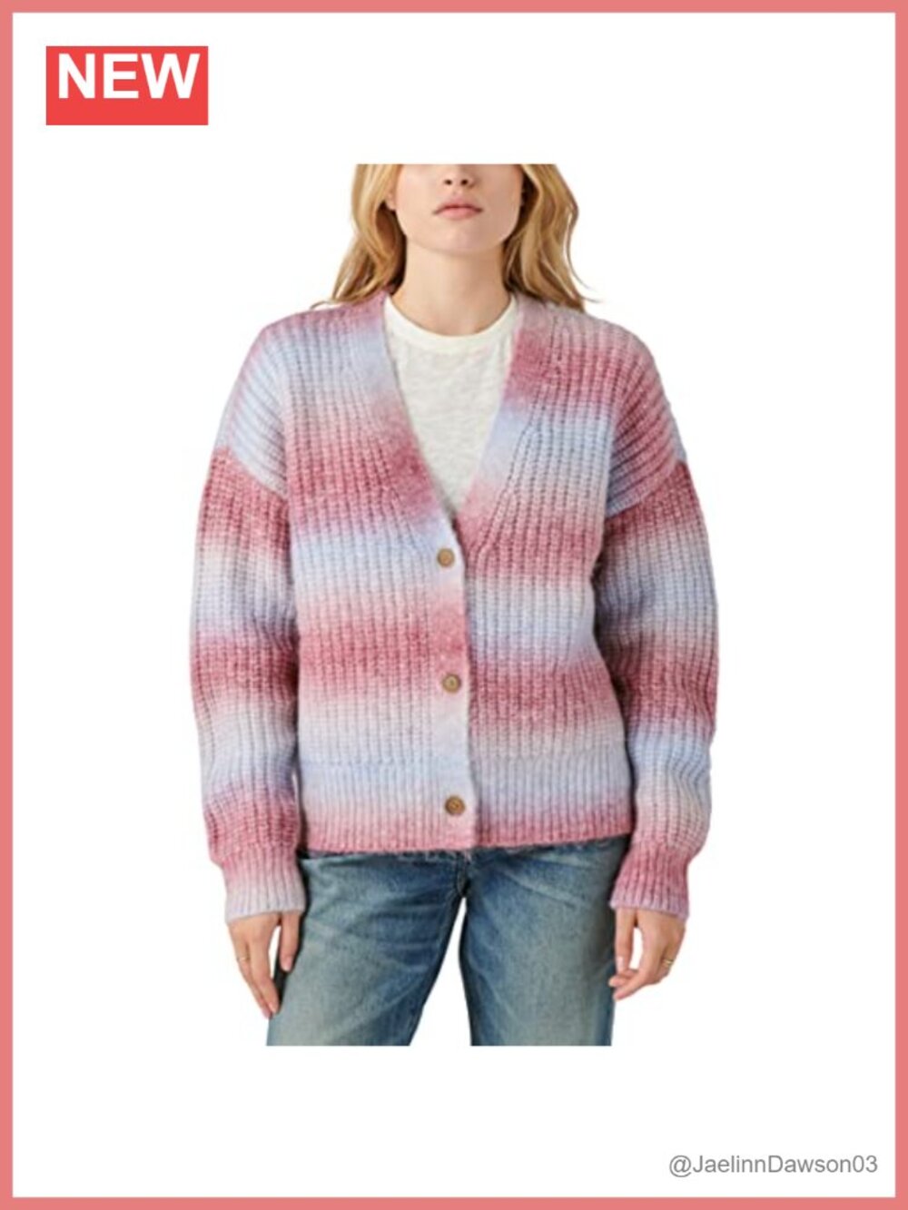 Lucky Brand Ombre Cardigan Loose Fit V-Neck Long Sleeve Button Front